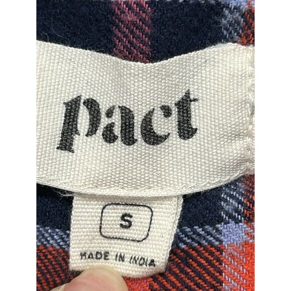 Pact Women’s S Organic Cotton Flannel Shirt Plaid Button Up Long Sleeve Red Blue - Picture 4 of 6